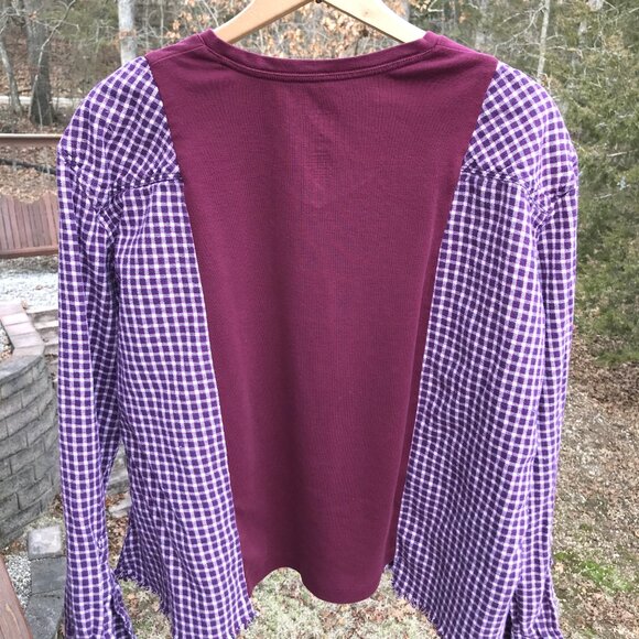 Upcycled Tee, Flannel Sleeves, Size M-L: Reworked Cowgirl Boot Graphic Shirt - Picture 8 of 10